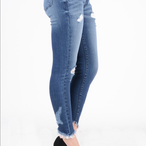 KANCAN NEW‼️FADED DENIM DISTRESSED angular fringe - Jeans - Picture 4 of 5
